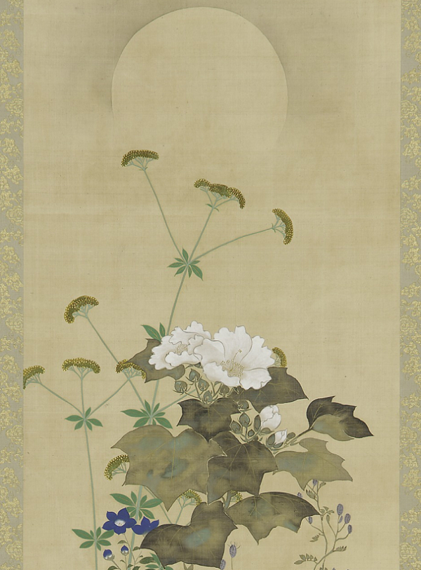 Hanging scroll depicting moon and autumn plants
