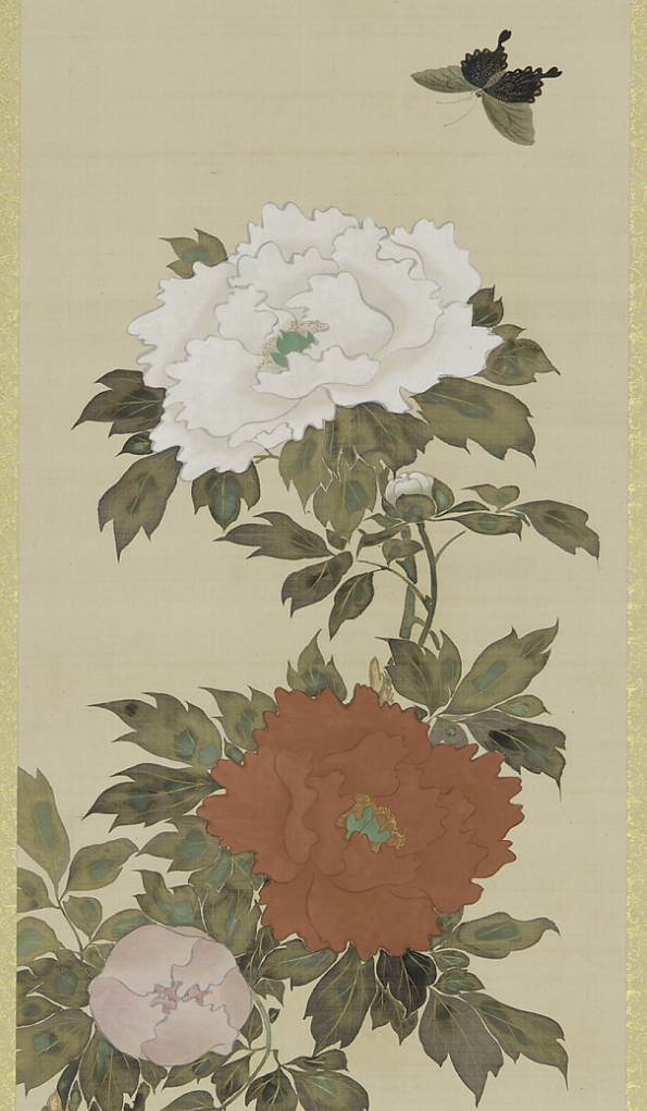 Hanging scroll depicting peonies and a butterfly
