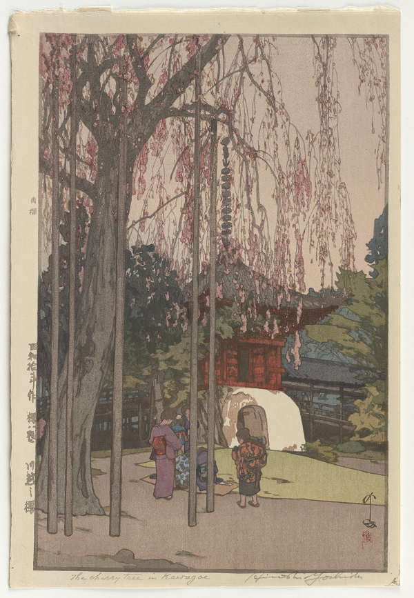 Woodblock print of a cherry tree